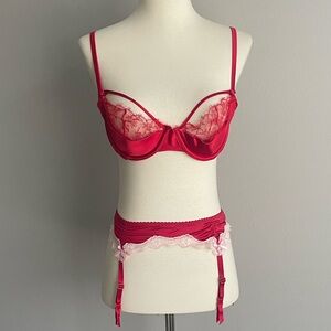 Victoria's Secret Red and Pink Lace Bra Set 34C OS